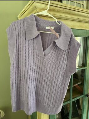 Lavender Knit Polo Sleeveless Sweater Vest